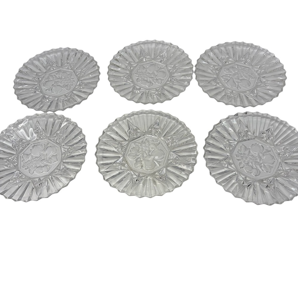 Vintage Federal Glass Pioneer Clear Fruit 8" Luncheon Plates Set of 6 Pressed